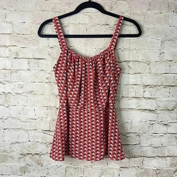 CAbi Size 6 #778 Dream Day Peplim Geometric Tank Top Coral Blue Adjustable Strap - Picture 1 of 5